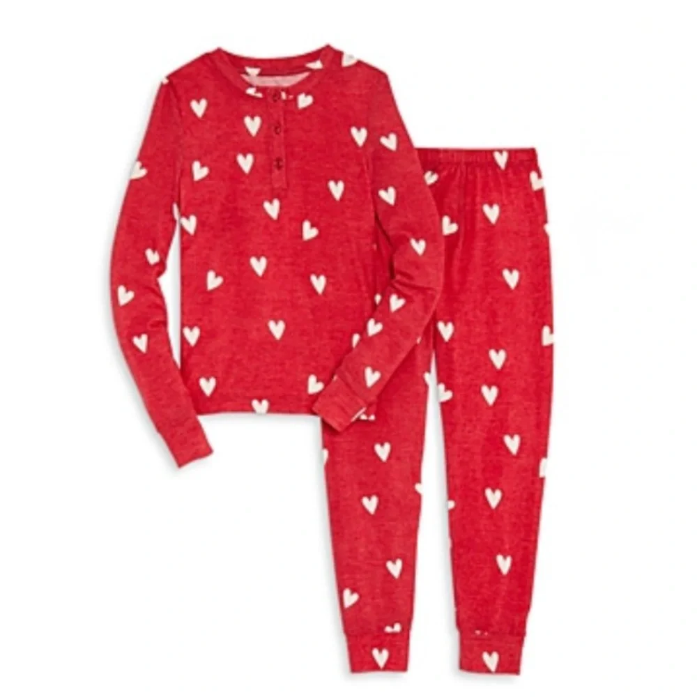 Honeydew Girls Heart Print Pajama Set Red White Size 8 Lightweight